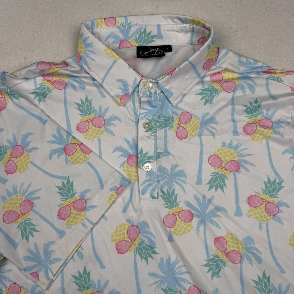 Sunday Swagger Polo Shirt Mens Large Pineapple Palm Golf Performance Stretch
